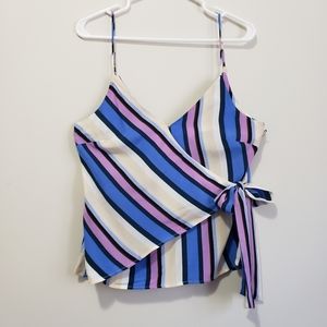 Astr the label striped faux wrap crop tank top